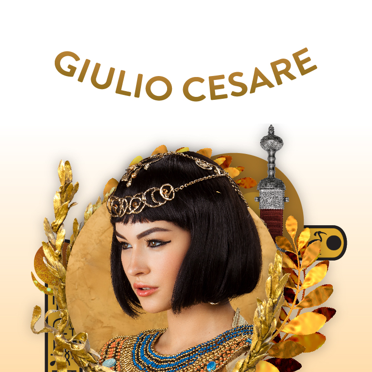 A woman wearing a crown looks to the left. The words Giolio Cesare appear.