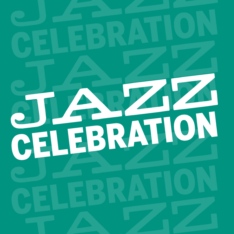Title Art for Jazz Celebration. Image shows title in the front with repeated, slightly transparent repeated titles centered in the background.